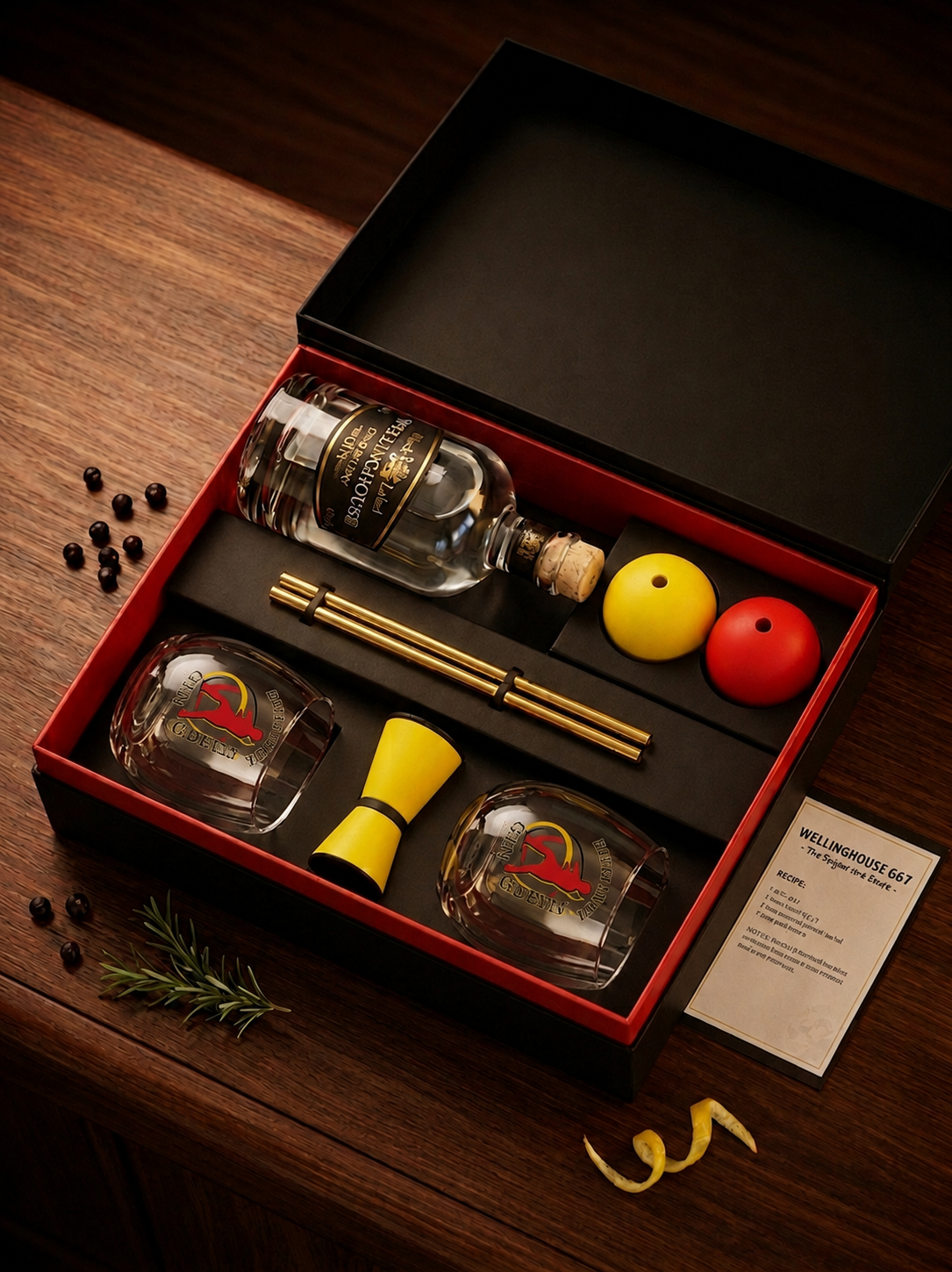 Belgische WK cocktailbox met glazen, jigger en gin
